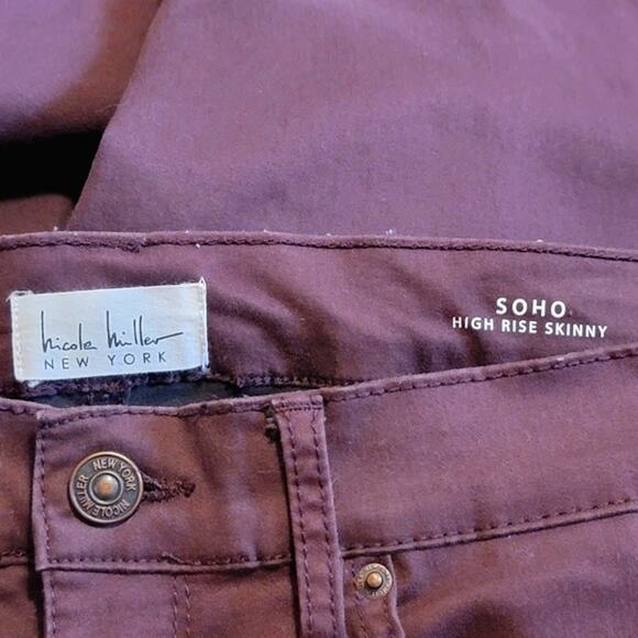 Nicole Miller Soho High Rise Cropped Burgundy Red Skinny Pant Casual Summer 10 - Picture 7 of 9
